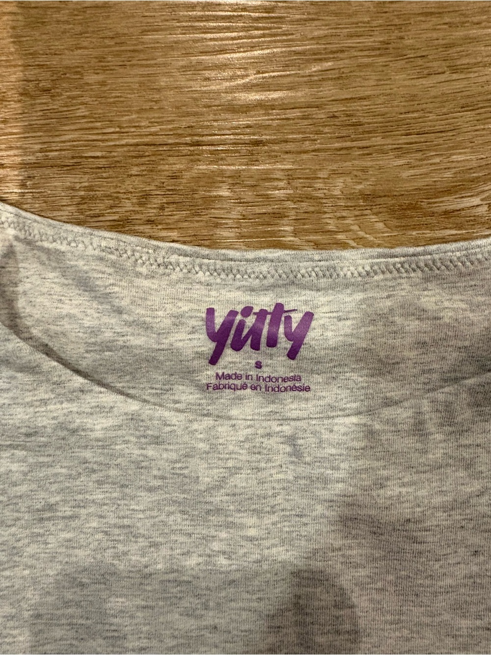 YITTY Heather Gray Scoop Neck Tank Top with Purple Logo